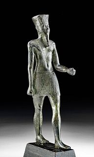 Egyptian Bronze Striding Male Amun Figure