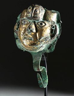 Moche Gilded Copper Headdress Ornament - Owl Face
