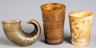 Two carved horn cups, 19th/20th c.
