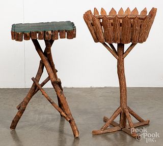 Two Adirondack twig stands, early to mid 20th c.