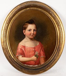 American oil on canvas portrait of a boy