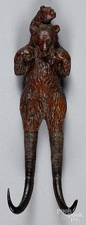 Black Forest carved wooden bear whip hook