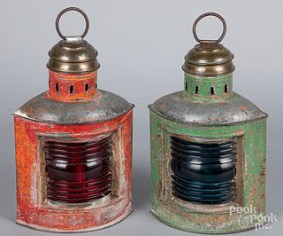 Two painted Perkins Marine lanterns