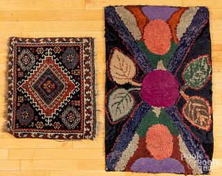 Floral hooked rug, together with an oriental mat
