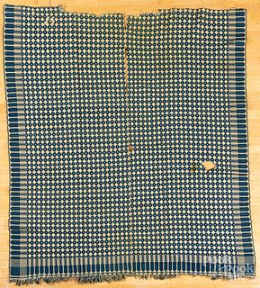 Blue and white overshot coverlet, ca. 1840.