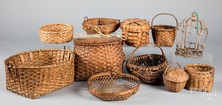 Collection of baskets, to include a fishing creel