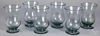 Six blown aqua glass jars