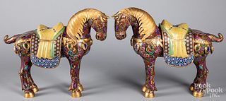 Pair of Chinese cloisonné horses