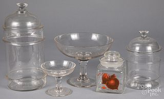 Five pieces of colorless glass, 19th and 20th c.