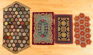 Felt penny rug and three small mats