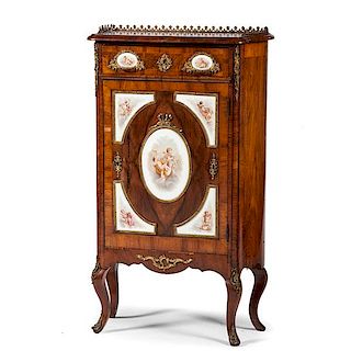 Louis XV-style Music Cabinet with Painted Porcelain Plaques 