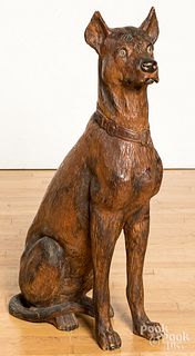 Carved mahogany dog, mid 20th c.