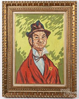 Oil on board caricature of a man