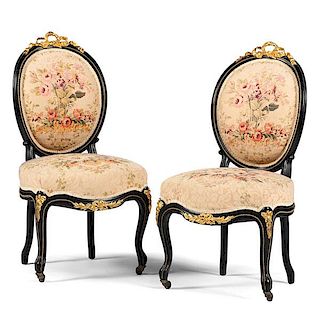 Napoleon III Ebonized Side Chairs with Ormolu Mounts 
