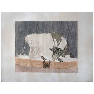 FRANCISCO TOLEDO, Vaca y cangrejo, Signed, Woodcut 12 / 50, 16.9 x 22" (43 x 56 cm)
