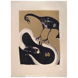FRANCISCO TOLEDO, Grulla y Serpiente, ca. 1980, Signed, Lithograph without print number, 14 x 10.1" (35.6 x 25.8 cm)