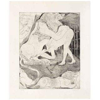 FRANCISCO TOLEDO, Lion et Femmes, Signed, Etching and dry point P. A., 11.6 x 9.4" (29.7 x 24 cm)