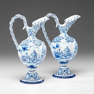 French Armorial Faience Ewers 