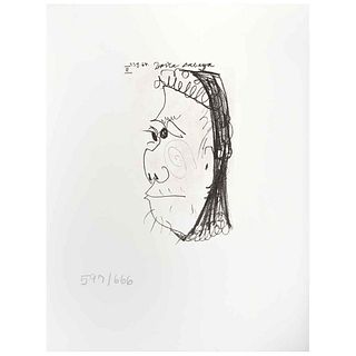 PABLO PICASSO, II, Le Gout Du Bonheur, Unsigned and dated on plate 23.9.64, Lithograph 597/666, 6.2 x 3.9" (16 x 10 cm), Document