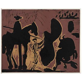 PABLO PICASSO, Avant la Pique, 1959, Unsigned, Linocut from an edition of 520, 10.6 x 12.5" (27 x 32 cm)