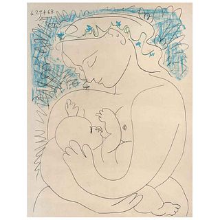 PABLO PICASSO, Le grande maternité, Signed and dated 29.4.63 on plate, Lithograph without print number, 32.2 x 23.4" (82 x 59.5 cm)