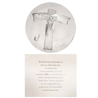 SALVADOR DALÍ, Annual Easter Plate, Easter Christ, 1972, Signed, Silver dish 2006 / 20,000, 8.8" (22.5 cm) in diameter, Document Info