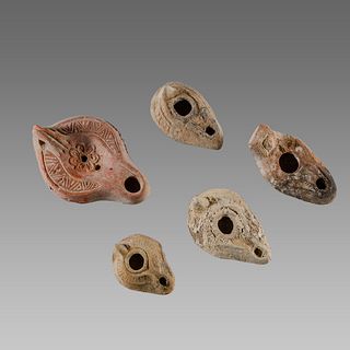 Lot of 5 Ancient Roman, Byzantine Terracotta Oil Lamps c.1st-5th century AD. 