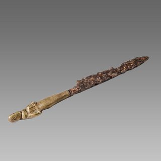 England, Iron Table Knife with figural brass handle c.17th centry AD.