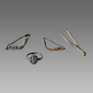 Lot of 4 Ancient Roman Bronze Fibula, Ring c.2nd-4th century AD. 