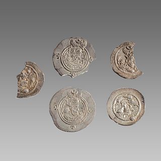 Lot of 5 Sasanian Silver Drachms Coins Peroz, Khusro II c.505 AD. 