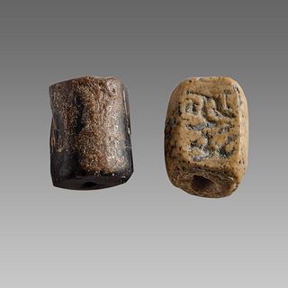 lot of 2 Near Eastern Style Seals with figures, animals.