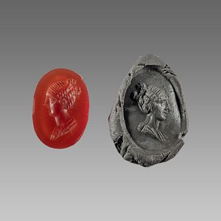 Roman Style Carnelian Intaglio with bust of Woman. 