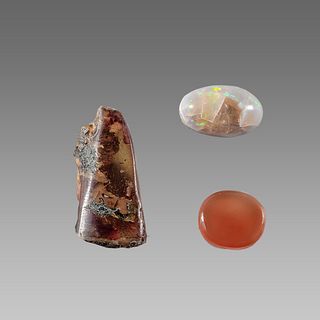Lot of 3 Roman Style Agate and Amber ringstone.