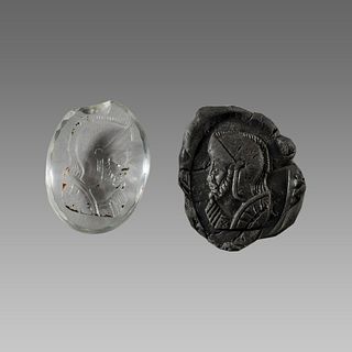 Roman Style Crystal Intaglio with helmeted bust. 