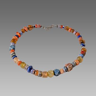 Roman Style Agate, lapis lazuli and glass Beads Necklace. 