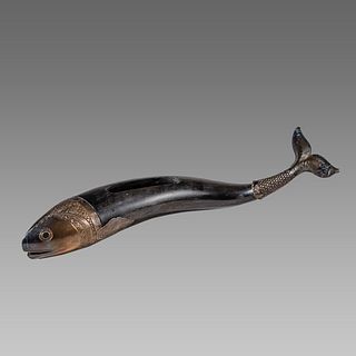 European Carved Stone Fish mounted with Silver.
