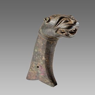 18th/19th century Indian Bronze Sword handle with Lion. 