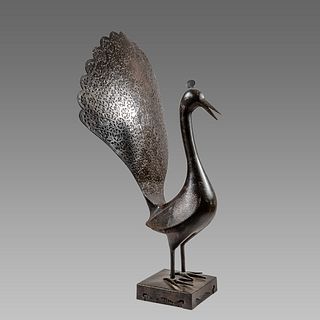 19th century Islamic Persian Qajar Steel peacock. 