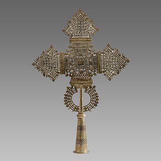 Large Coptic Ethiopian Processional Silvered Cross. 