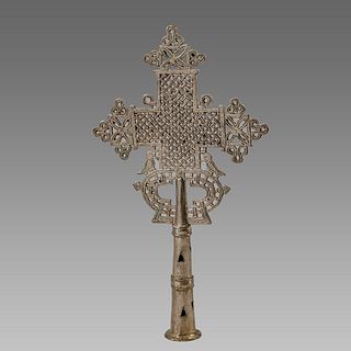 Coptic Ethiopian Processional Silvered Cross. 