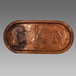 A Syrian Middle eastern Copper Tray with Camels Figures. 
