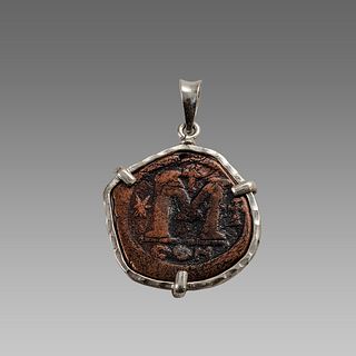 Ancient Byzantine Bronze coin set in Silver Pendant c.8th century AD. 
