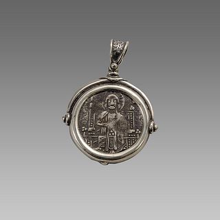 Venice Grosso Silver coin set in Silver Pendant c.1300 AD.