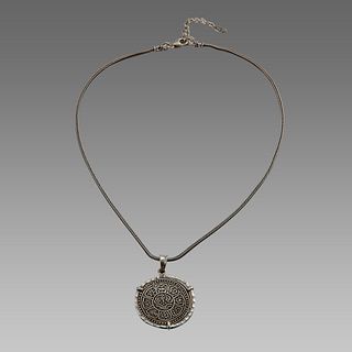Tibetan Bronze coin set in Silver Necklace 19th Century. 