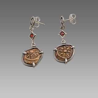 Ancient Widows Mites coins set in Silver earrings c.1st century BC. 