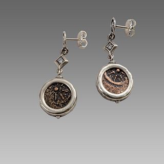 Ancient Widows Mites coins set in Silver earrings c.1st century BC. 
