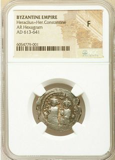 Heraclius (AD 610-641), with Heraclius Constantine. AR hexagram