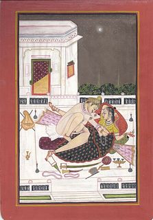 India, 19th century A King in a Erotic embrace after a battle. 