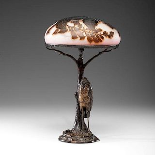 Gallé Table Lamp with Bronze Figural Base attr. Peter Tereszczuk 