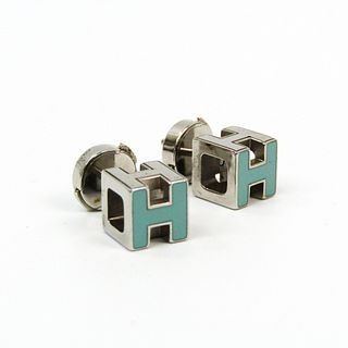 Hermes Cage D'h H Cube Earrings Metal Stud Earrings Light Blue,Silver